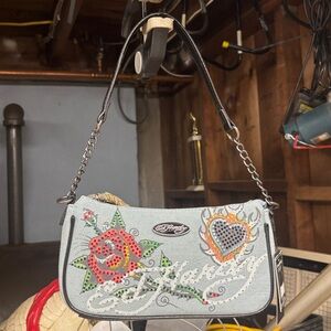 Ed Hardy Women's Shoulder Bag - Black and Gray with Red and Yellow Accents